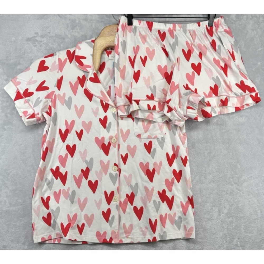 Bed Head Pajama Set Heart Love Print Organic Cotton Blend Women's M NWT READ